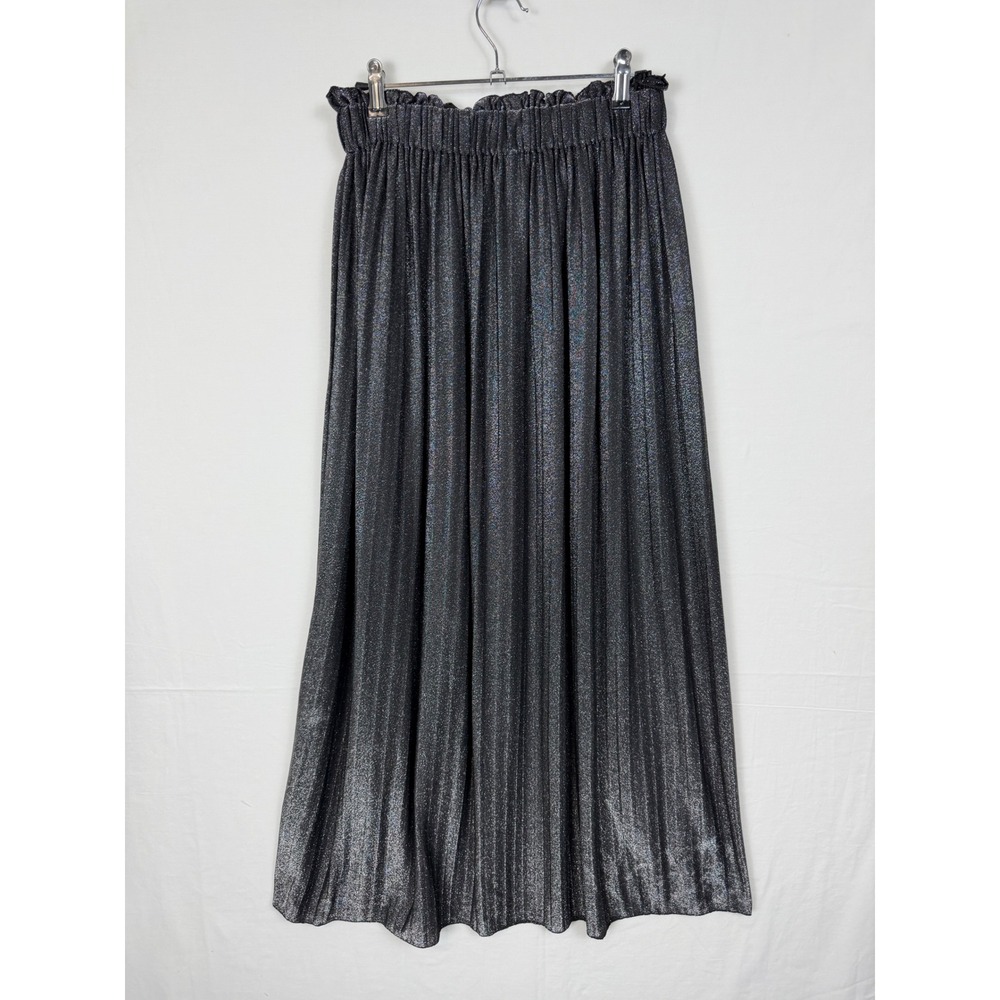 Venti6 Women Maxi Skirt One Size Black Metallic Shimmer Pleated Paperbag Waist